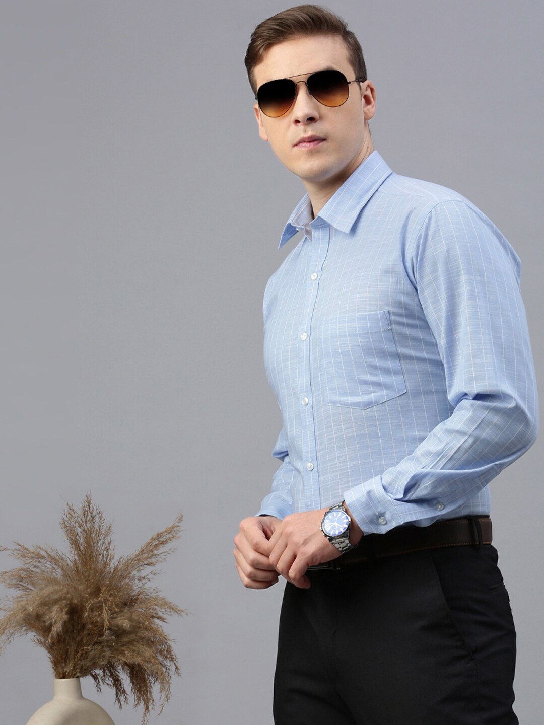 

ZEDD Classic Vertical Striped Formal Cotton Shirt, Blue