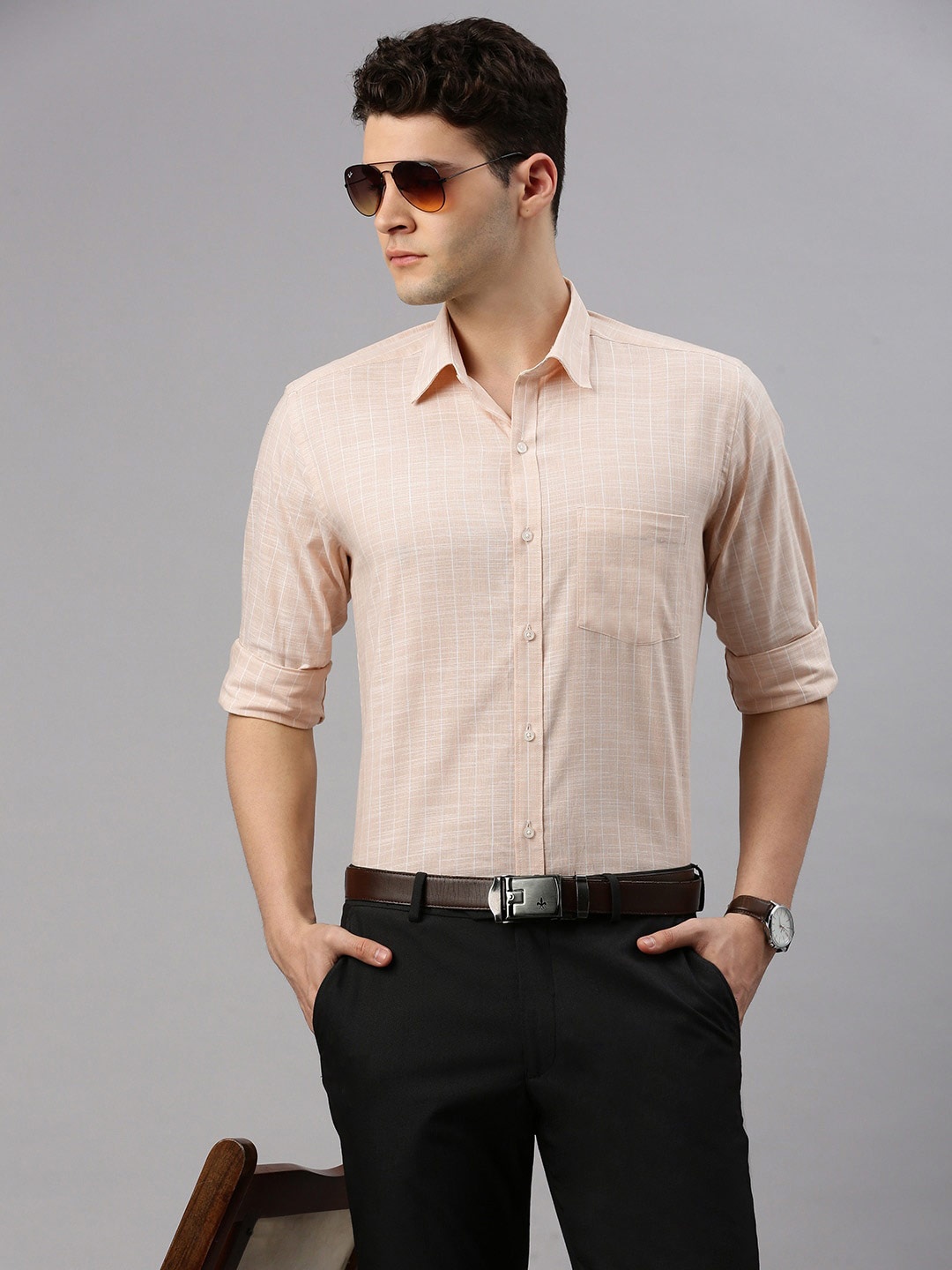 

ZEDD Classic Checked Cotton Casual Shirt, Peach
