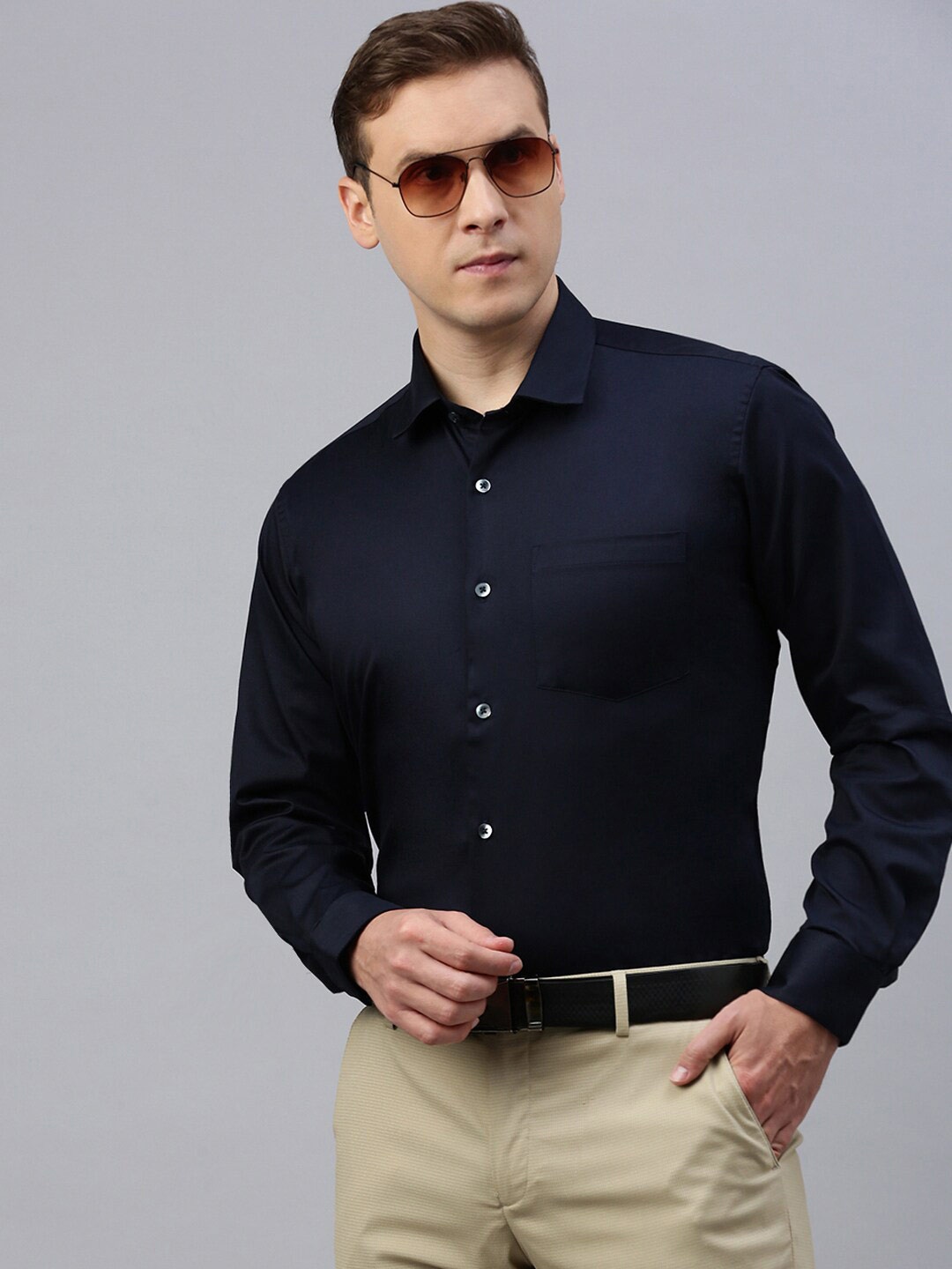 

ZEDD Classic Spread Collar Cotton Casual Shirt, Blue