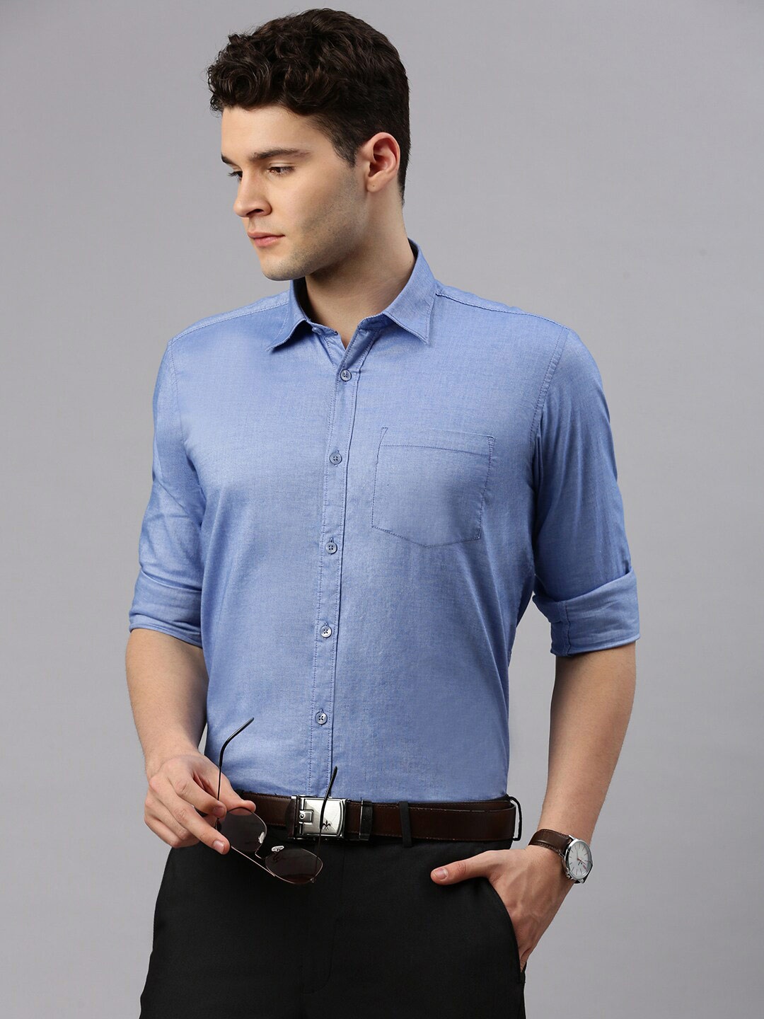 

ZEDD Classic Spread Collar Cotton Casual Shirt, Blue