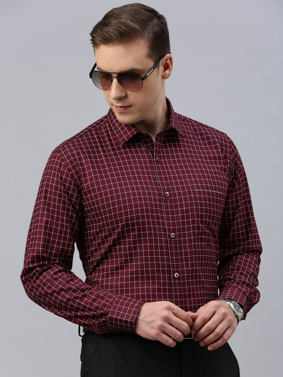 

ZEDD Classic Checked Spread Collar Cotton Casual Shirt, Maroon