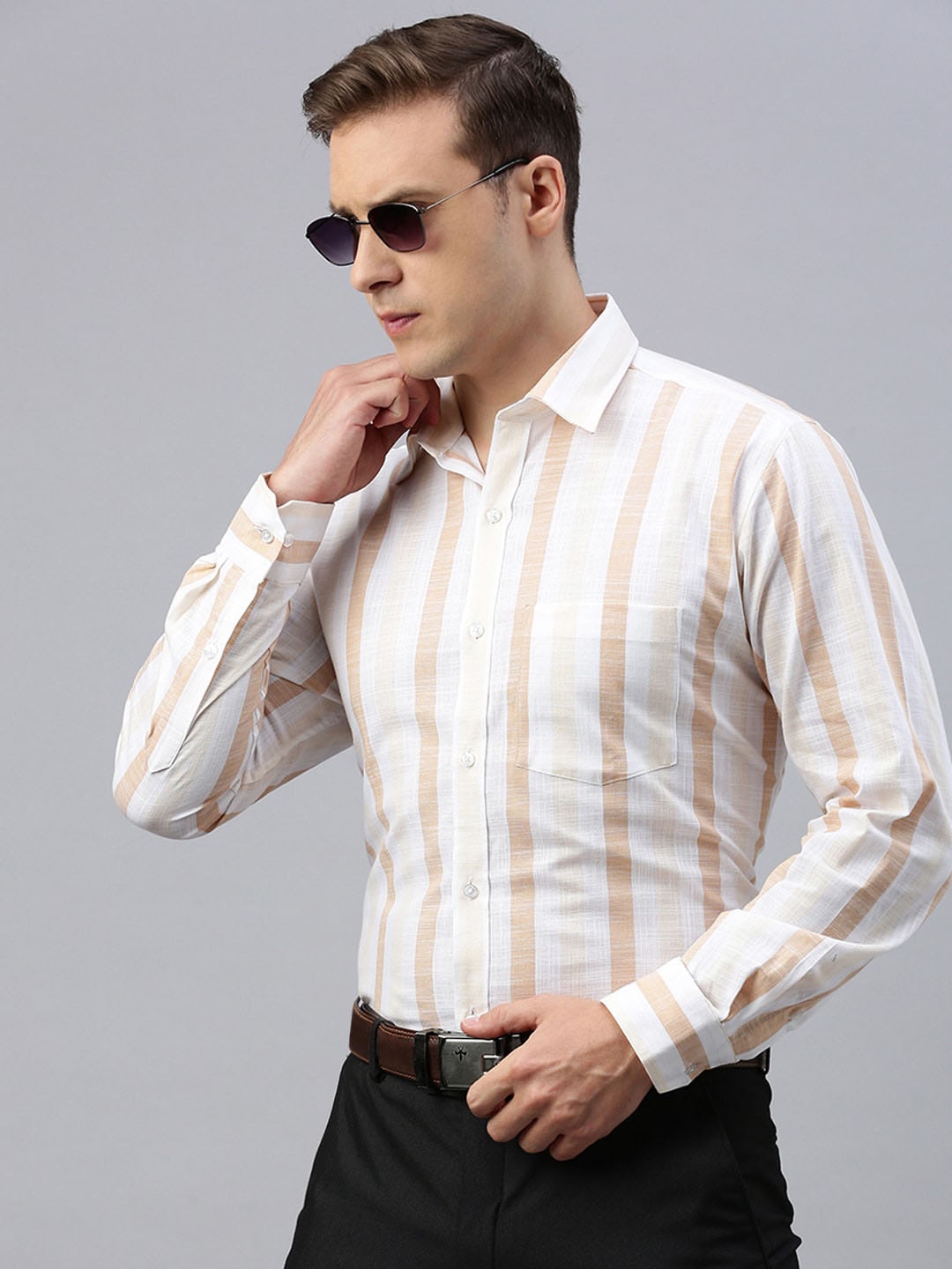 

ZEDD Classic Vertical Striped Spread Collar Cotton Casual Shirt, Grey