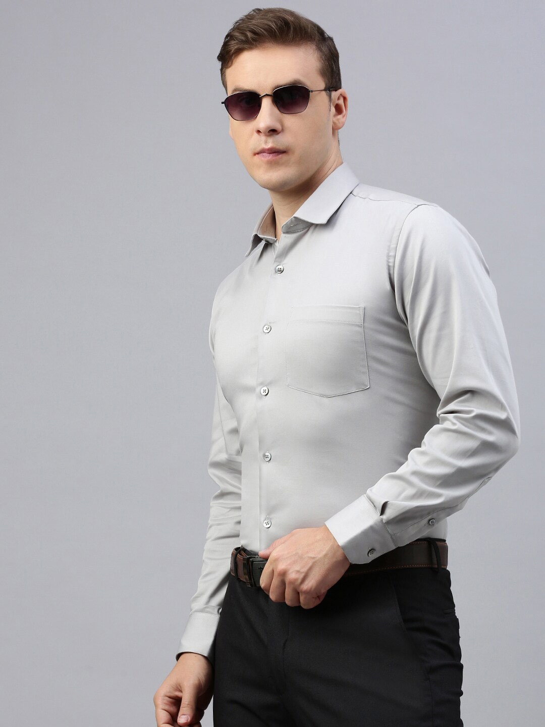 

ZEDD Classic Spread Collar Cotton Casual Shirt, Grey