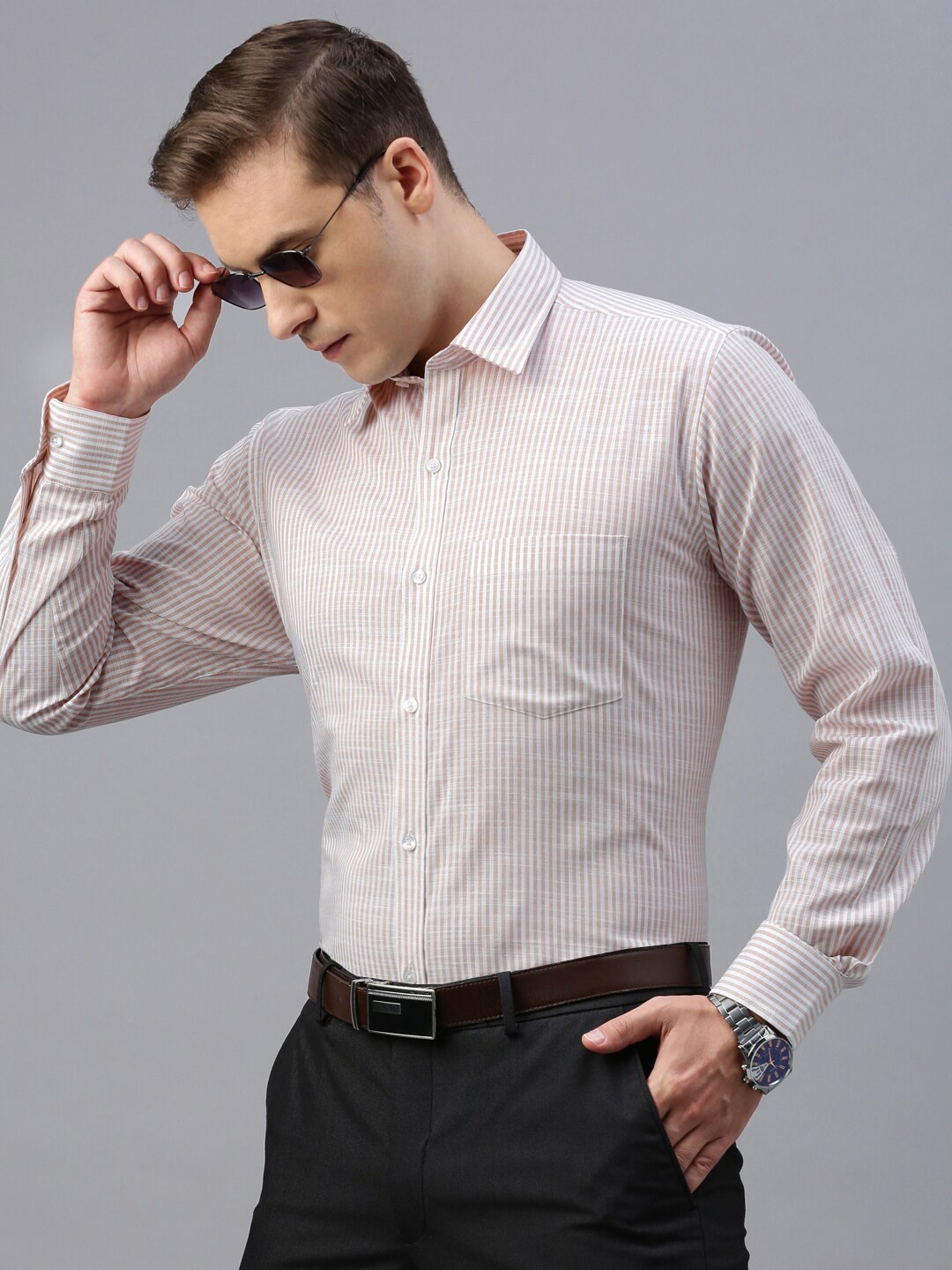 

ZEDD Classic Vertical Stripes Opaque Cotton Casual Shirt, Grey