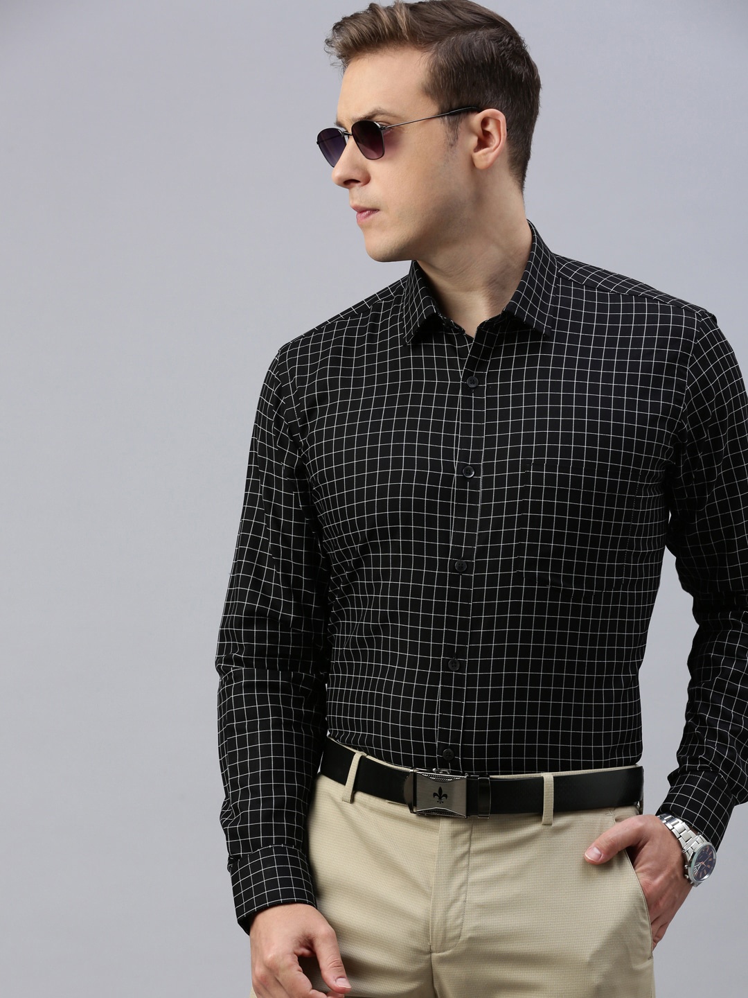 

ZEDD Classic Grid Tattersall Checks Opaque Cotton Casual Shirt, Black