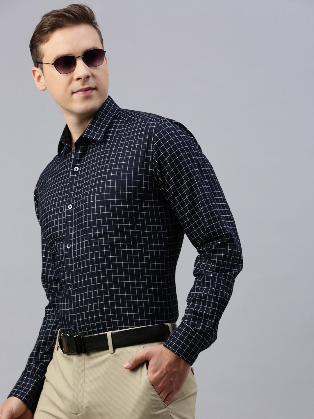 

ZEDD Classic Grid Tattersall Checks Opaque Cotton Casual Shirt, Blue