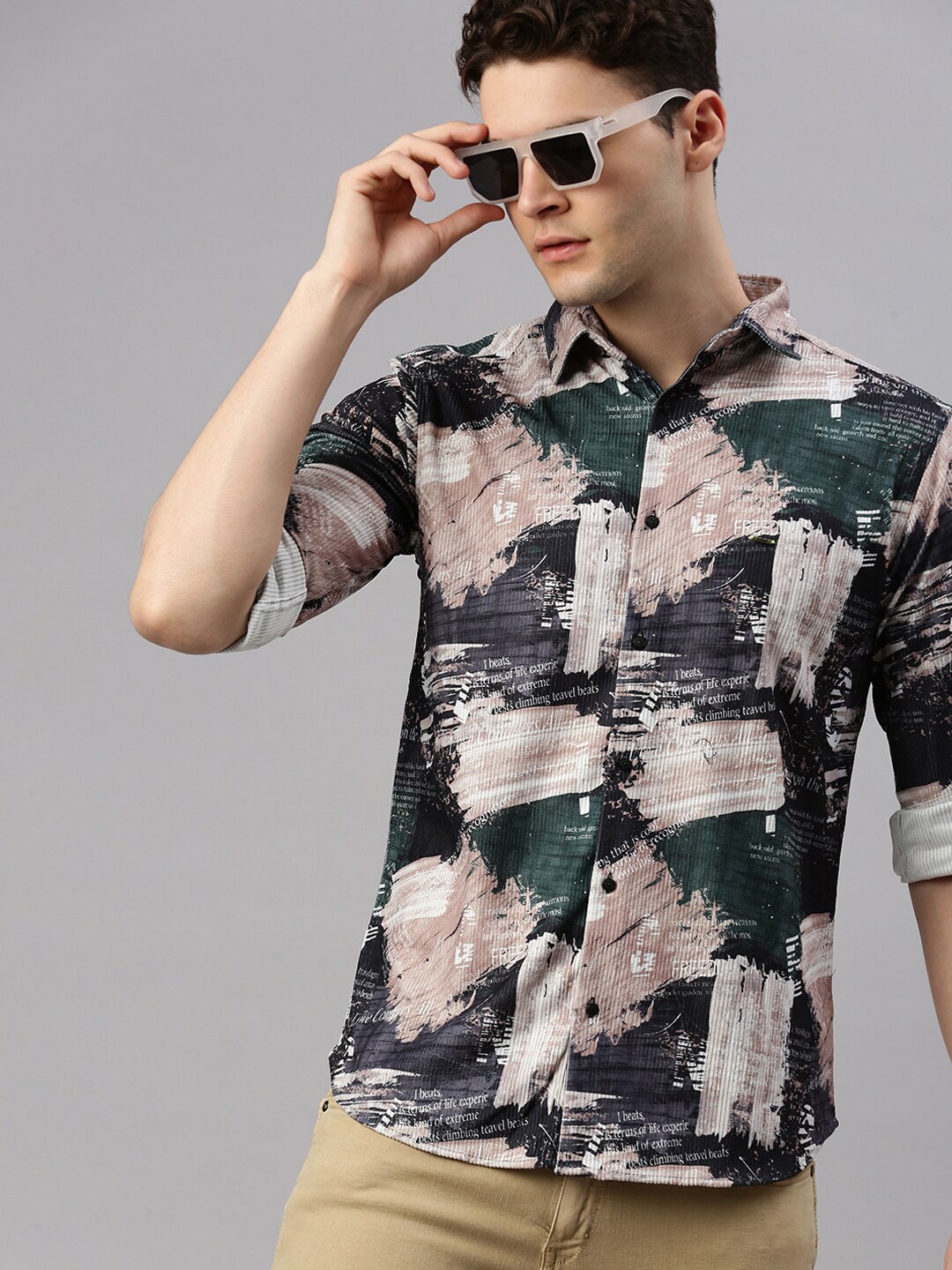 

ZEDD Classic Abstract Printed Opaque Cotton Casual Shirt, Green