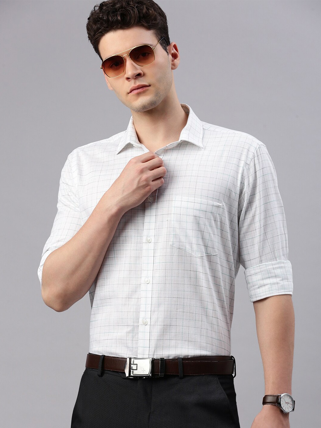 

ZEDD Classic Grid Tattersall Checks Opaque Cotton Casual Shirt, White