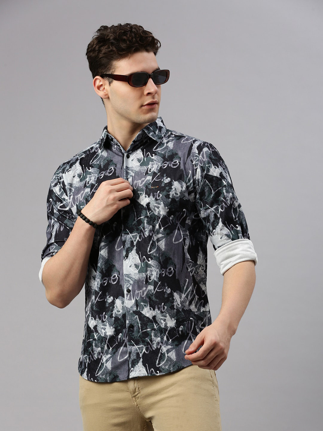 

ZEDD Classic Abstract Printed Opaque Cotton Casual Shirt, Green