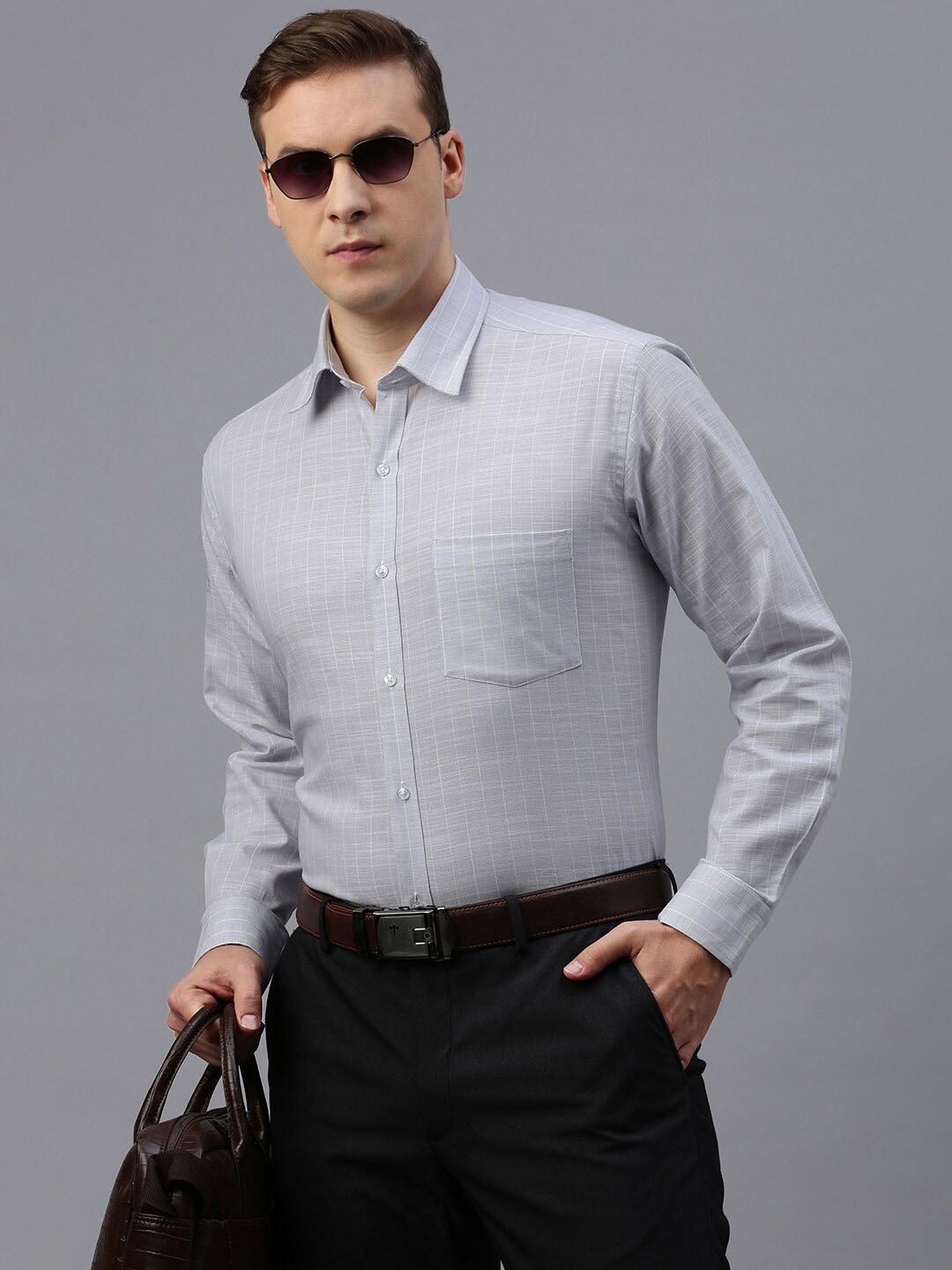 

ZEDD Classic Spread Collar Cotton Casual Shirt, Grey