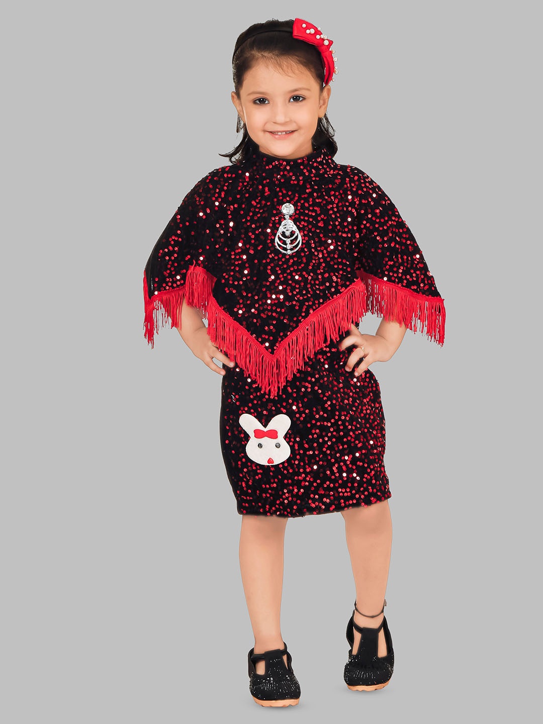 

BAESD Girls Self Design Tunic With Skirt, Black