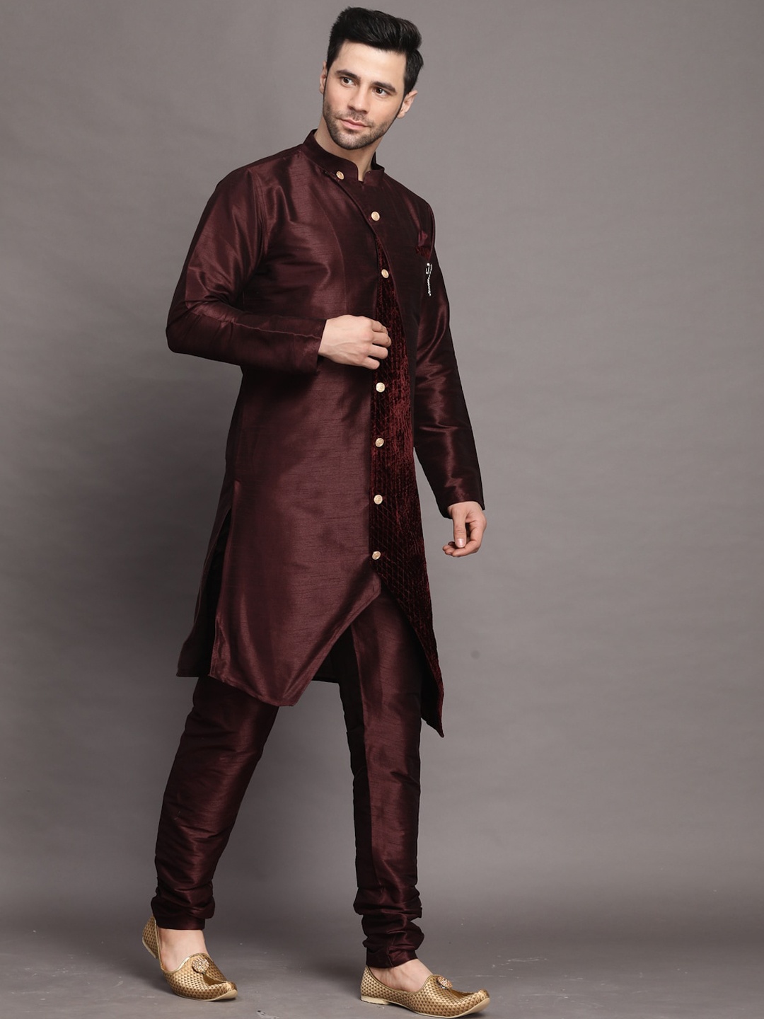 Utsav Fashion mandarin Collar Regular Kurta With Churidar, Maroon