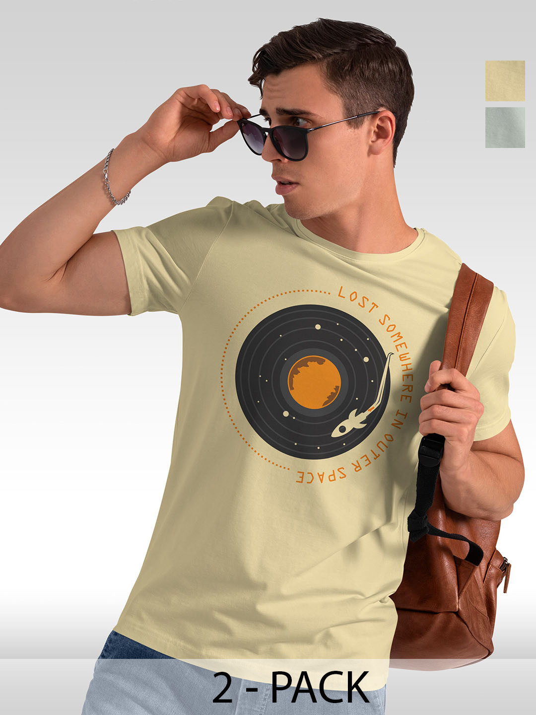 

BAESD Pack Of 2 Graphic Printed Round Neck Cotton Casual T-shirts, Beige