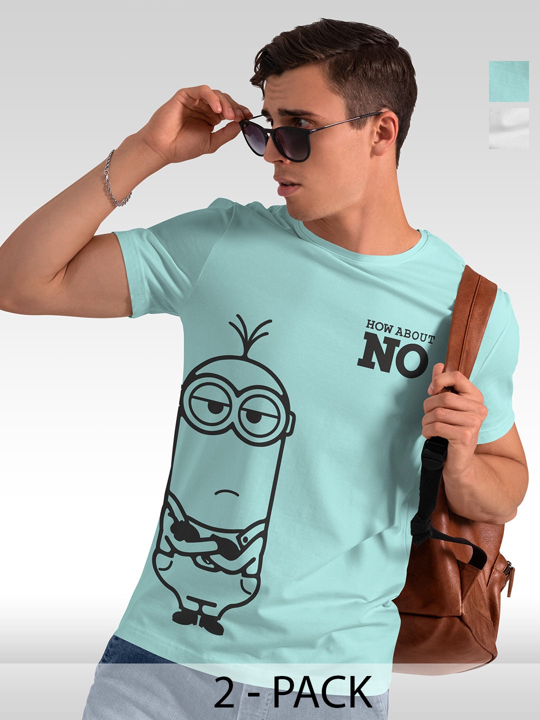 

BAESD Pack Of 2 Graphic Printed Round Neck Cotton Casual T-shirts, Blue