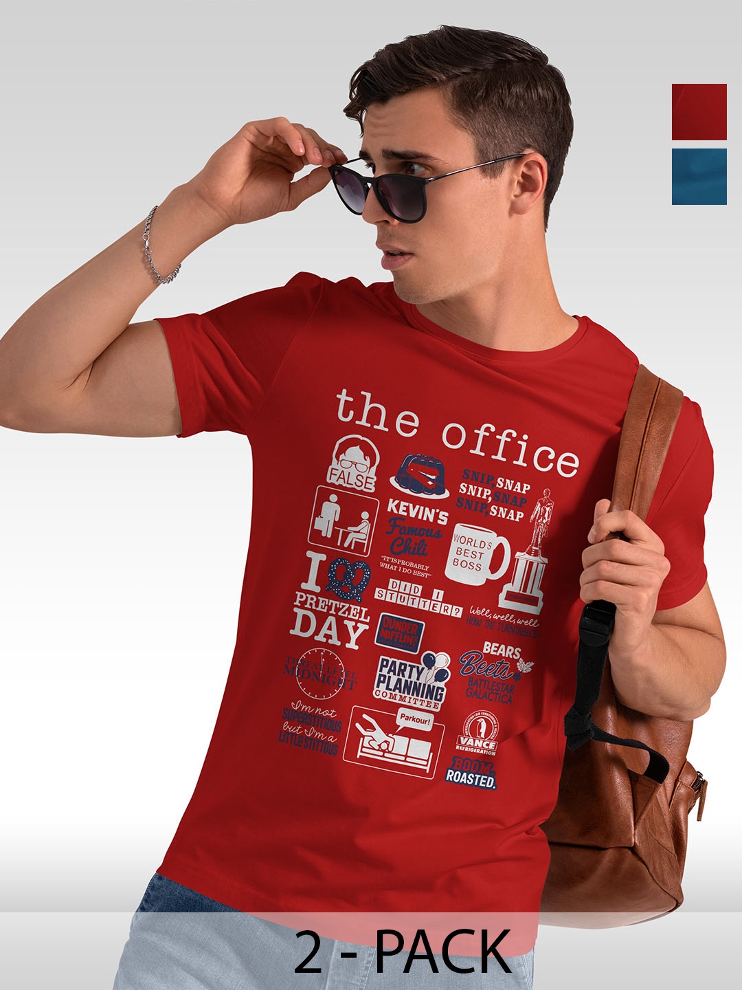 

BAESD Pack of 2 Typography Printed Cotton T-shirts, Red