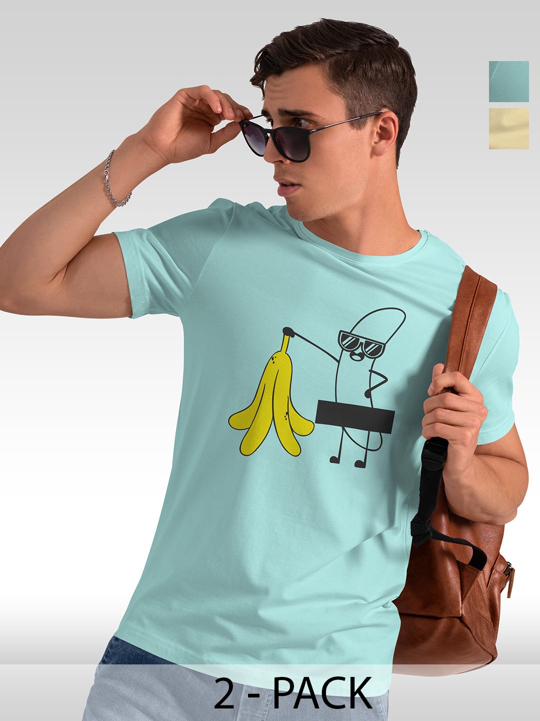 

BAESD Pack Of 2 Graphic Printed Round Neck Cotton Casual T-shirts, Blue