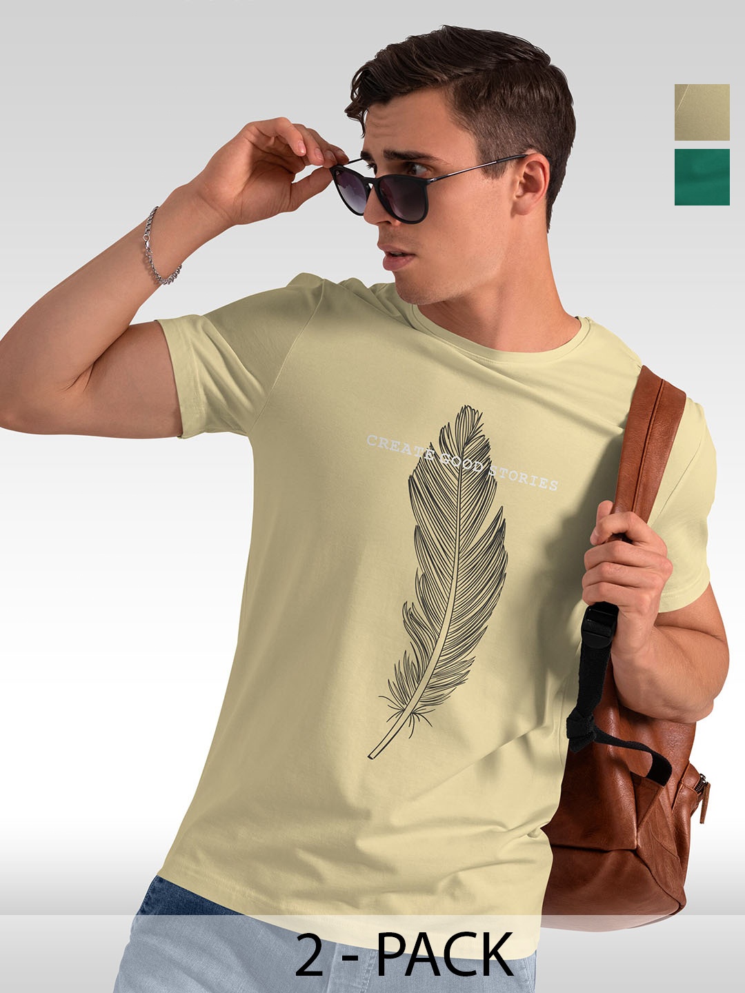 

BAESD Pack Of 2 Typography Printed T-shirts, Beige