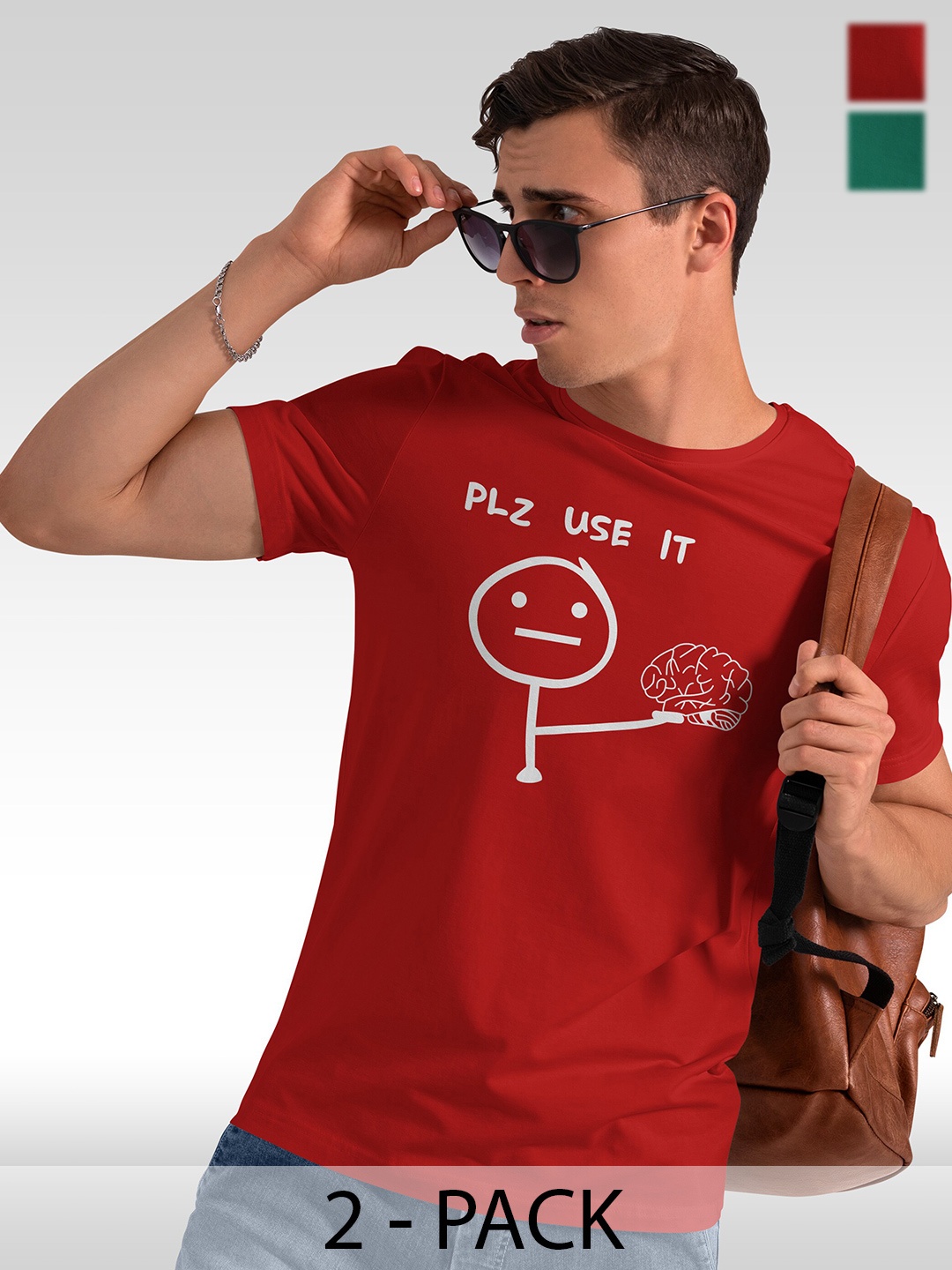 

BAESD Pack of 2 Typography Printed Cotton T-shirts, Red