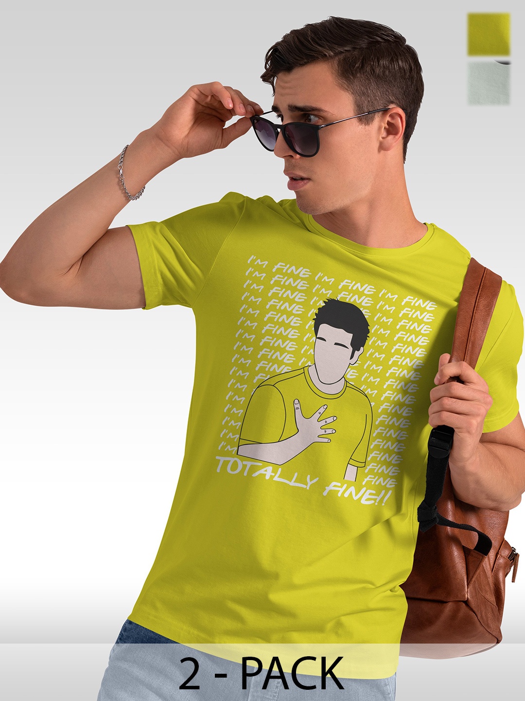 

BAESD Pack Of 2 Typography Printed Cotton T-shirts, Lime green