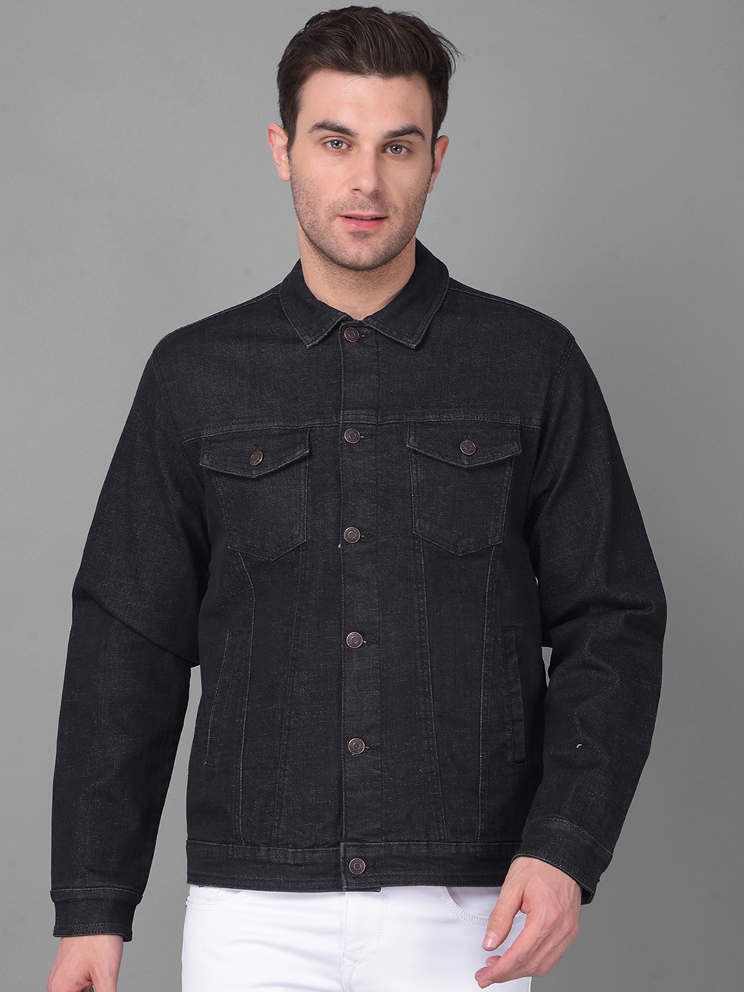 

Canary London Spread Collar Long Sleeves Denim Jacket, Black