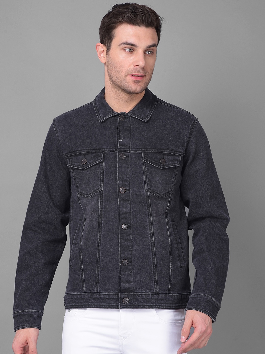 

Canary London Spread Collar Long Sleeves Denim Jacket, Black