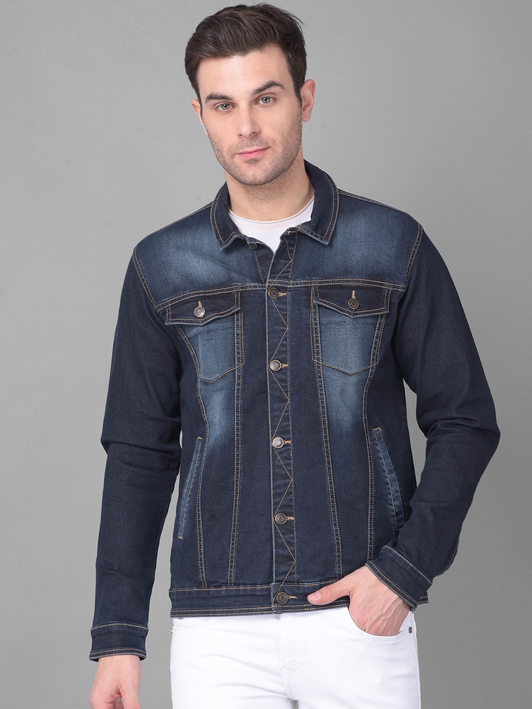 

Canary London Washed Spread Collar Long Sleeves Denim Jacket, Blue