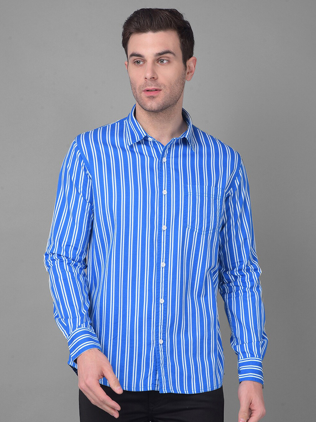 

Canary London Smart Slim Fit Striped Casual Cotton Shirt, Blue