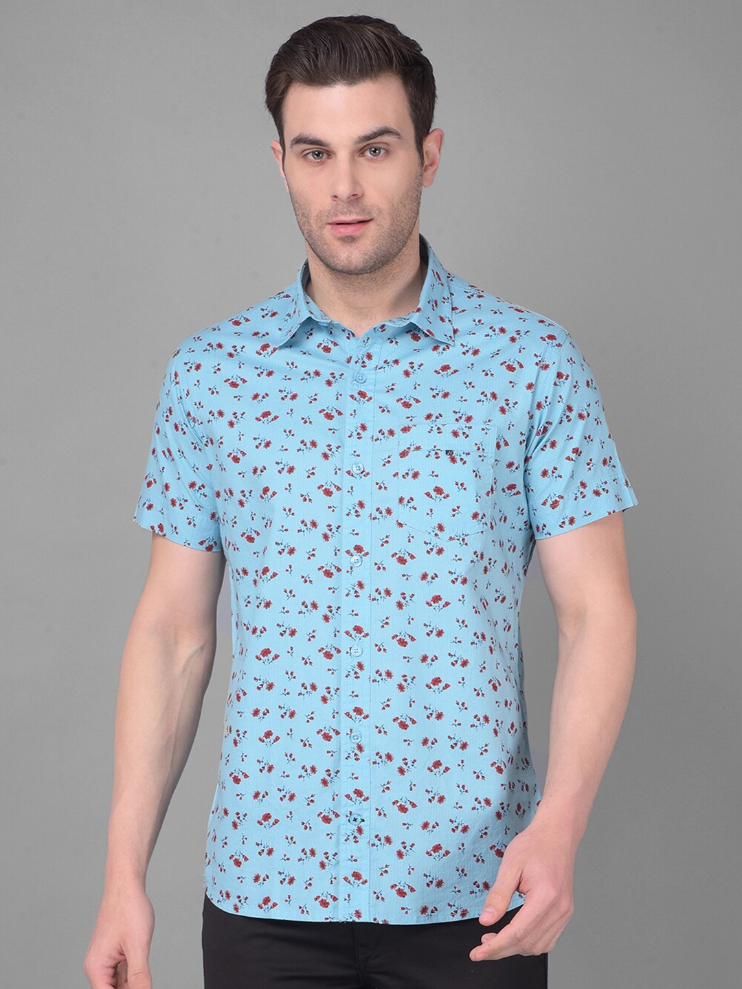 

Canary London Smart Slim Fit Floral Printed Casual Cotton Shirt, Blue
