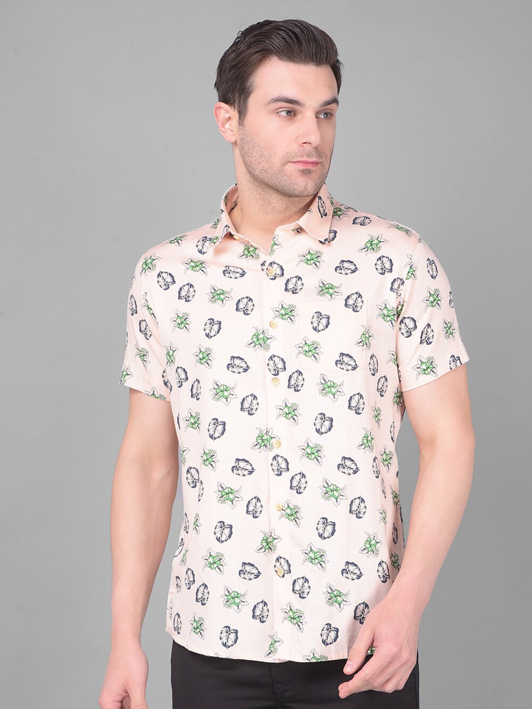 

Canary London Smart Slim Fit Floral Printed Casual Cotton Shirt, Peach