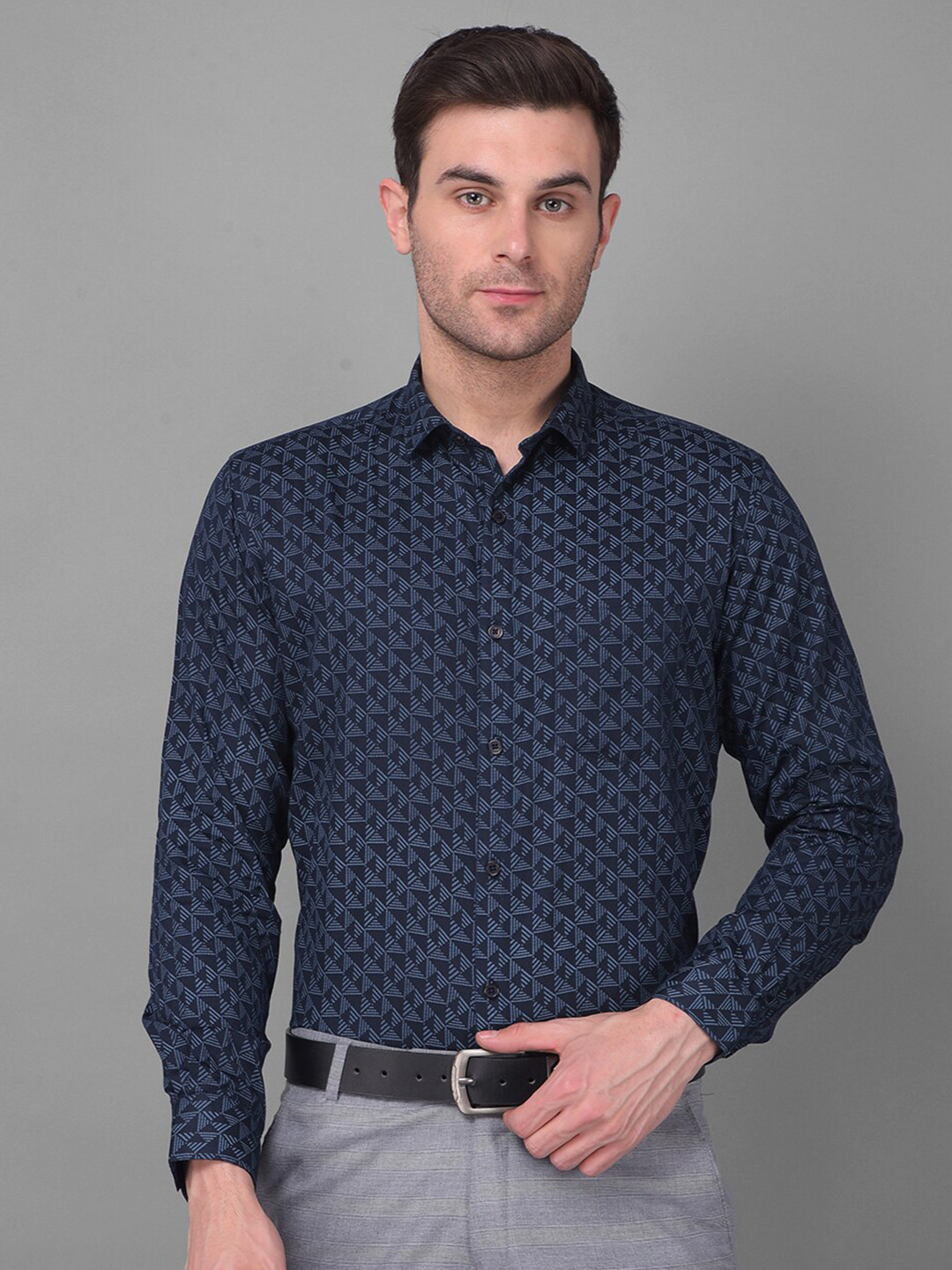 

Canary London Smart Slim Fit Floral Printed Formal Satin Shirt, Navy blue