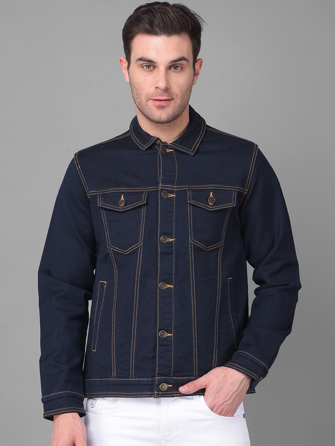 

Canary London Spread Collar Long Sleeves Denim Jacket, Navy blue