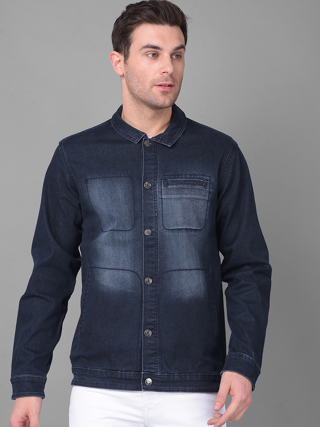 

Canary London Spread Collar Long Sleeves Denim Jacket, Navy blue
