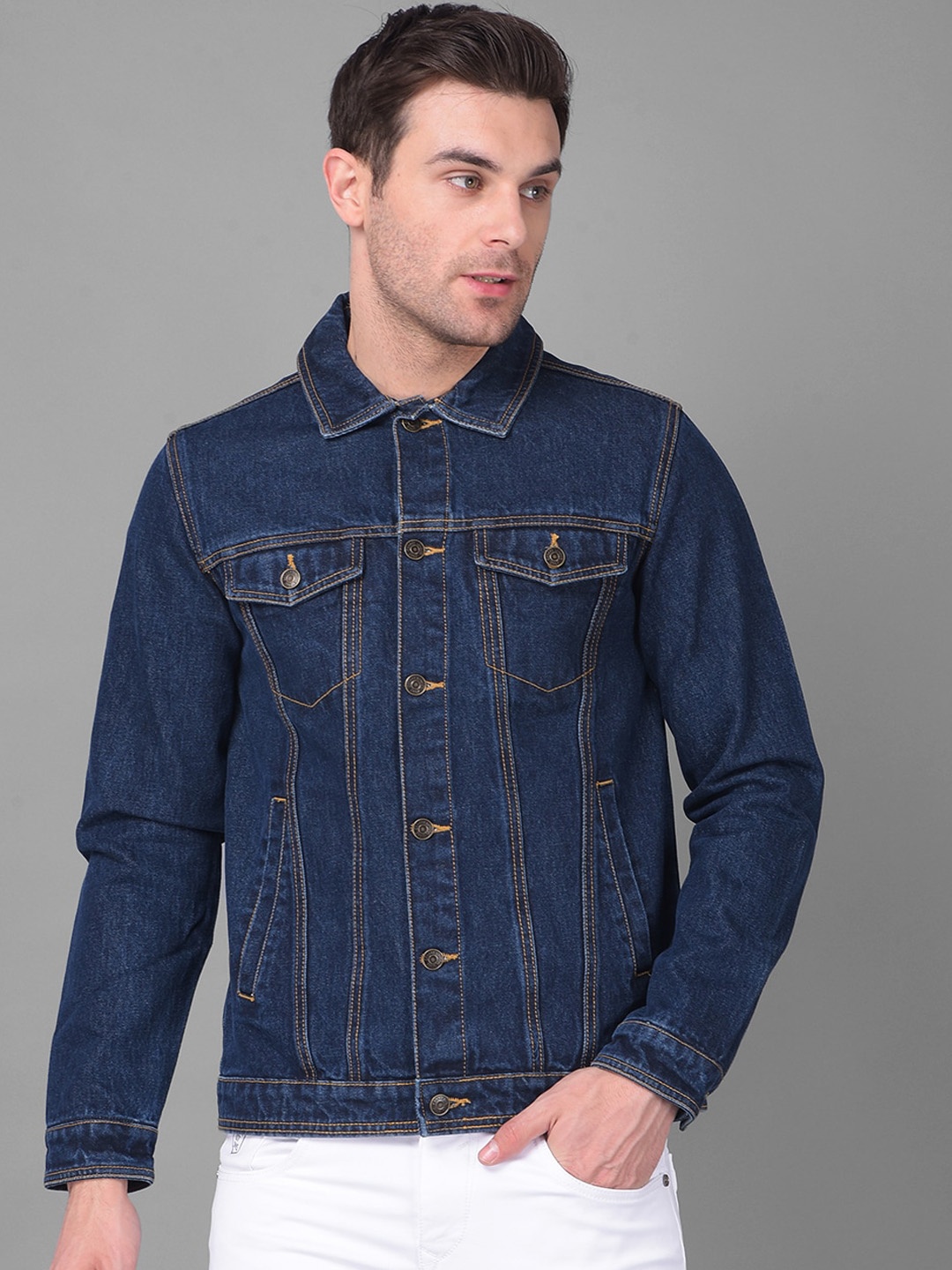 

Canary London Spread Collar Long Sleeves Denim Jacket, Navy blue