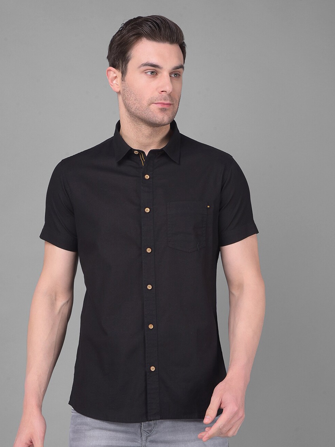 

Canary London Smart Slim Fit Spread Collar Casual Cotton Shirt, Black