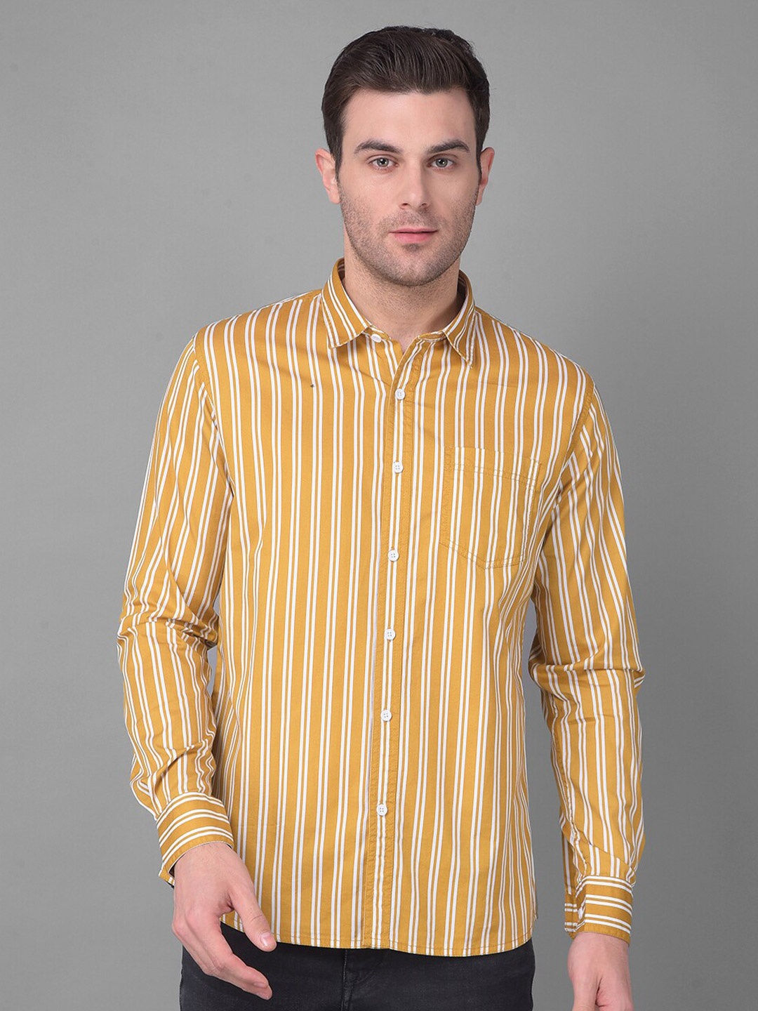 

Canary London Smart Slim Fit Striped Casual Cotton Shirt, Yellow