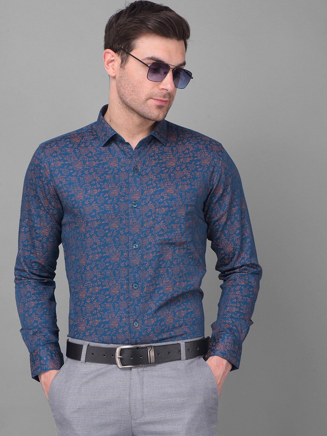 

Canary London Men Smart Slim Fit Floral Printed Formal Satin Shirt, Teal