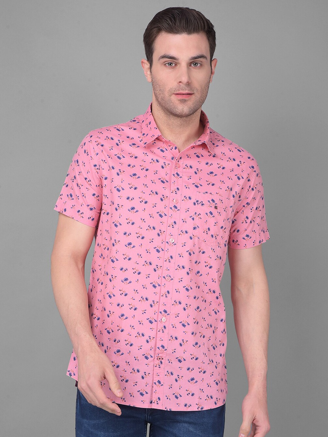 

Canary London Smart Slim Fit Floral Printed Casual Cotton Shirt, Peach