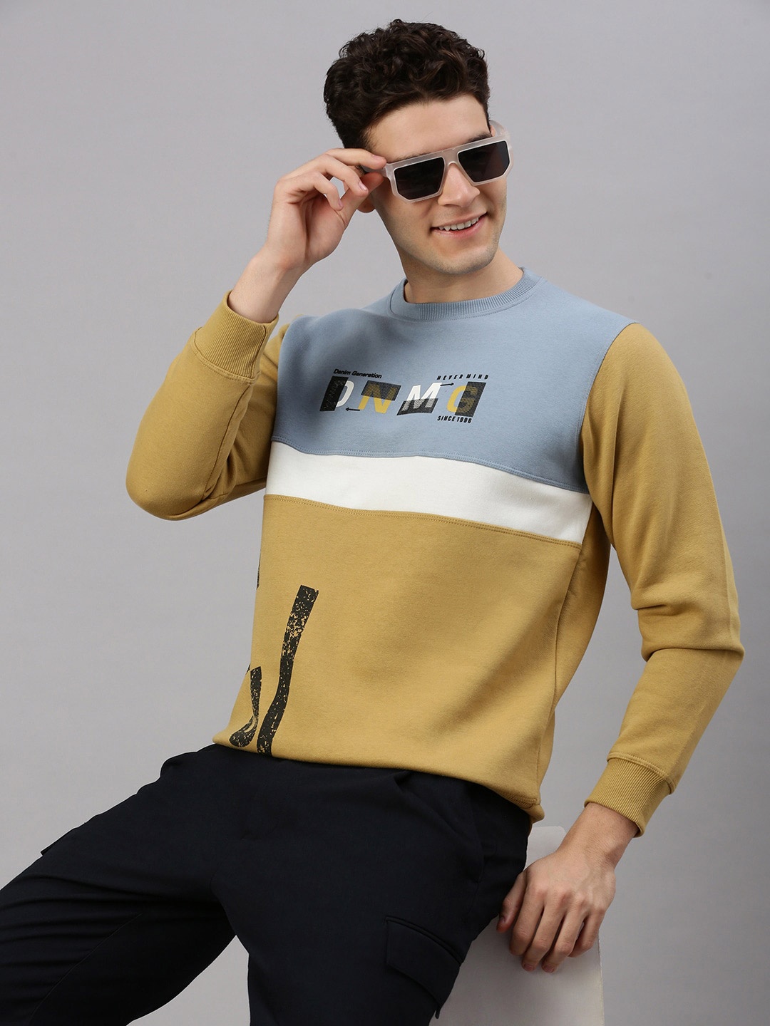 

ZEDD Colourblocked Cotrise Cotton Pullover Sweatshirt, Blue