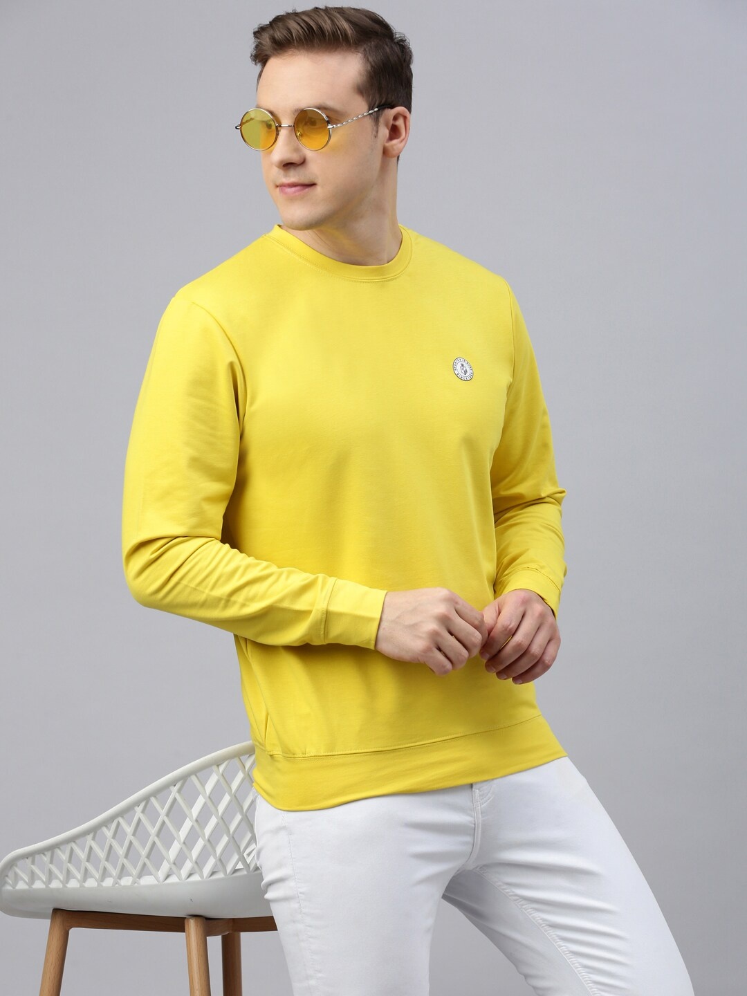 

ZEDD Round Neck Cotton Pullover Sweatshirt, Yellow