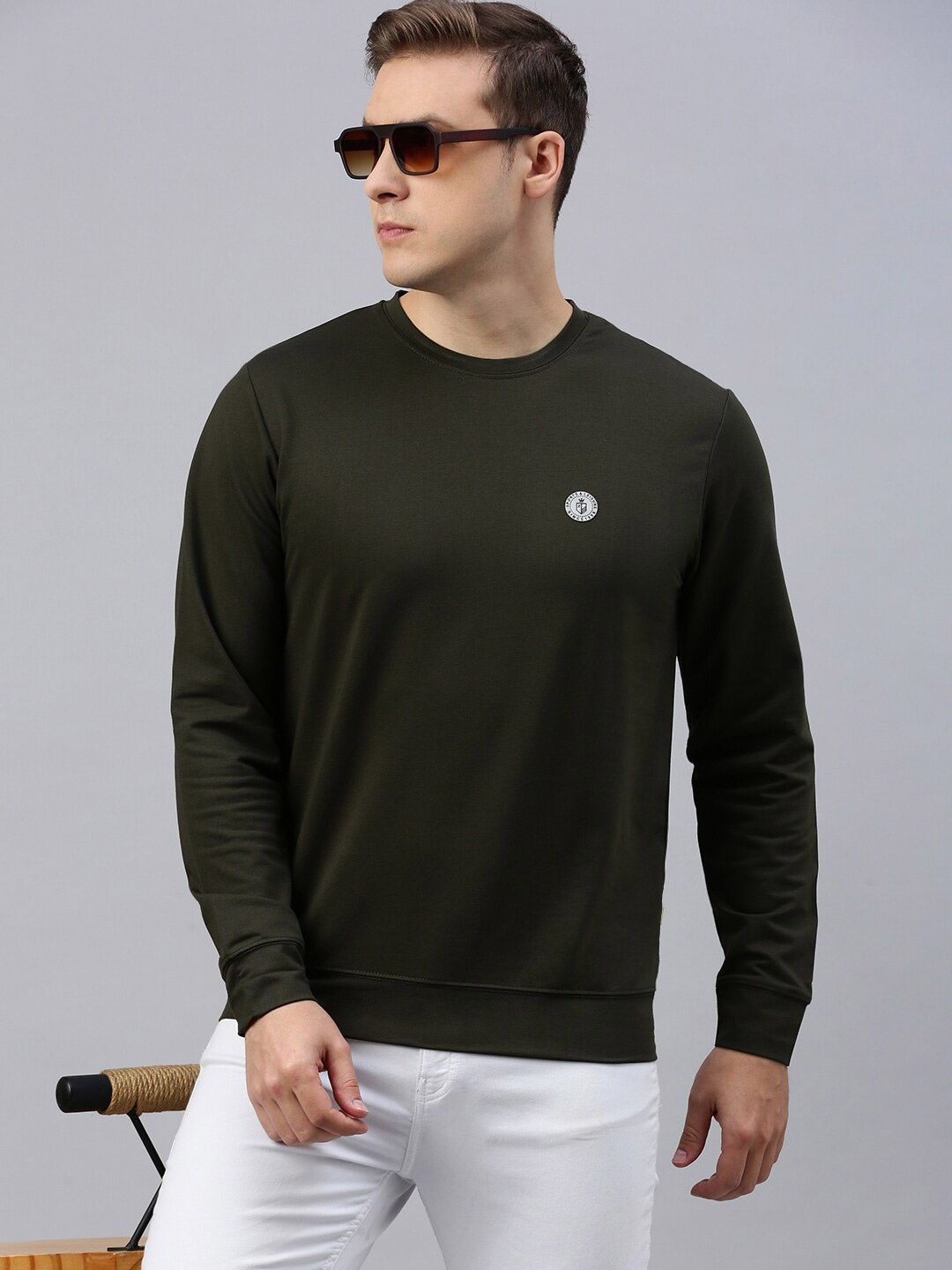 

ZEDD Round Neck Long Sleeves Pullover Sweatshirt, Green