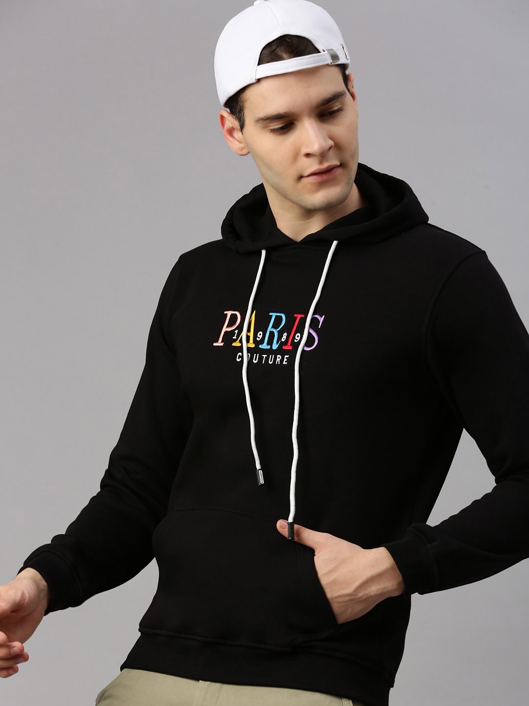 

ZEDD Typography Printed Long Sleeves Hooded Cotton Sweatshirt, Black