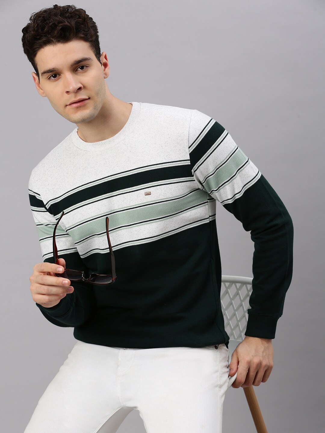 

ZEDD Striped Long Sleeves Cotton Sweatshirt, Brown