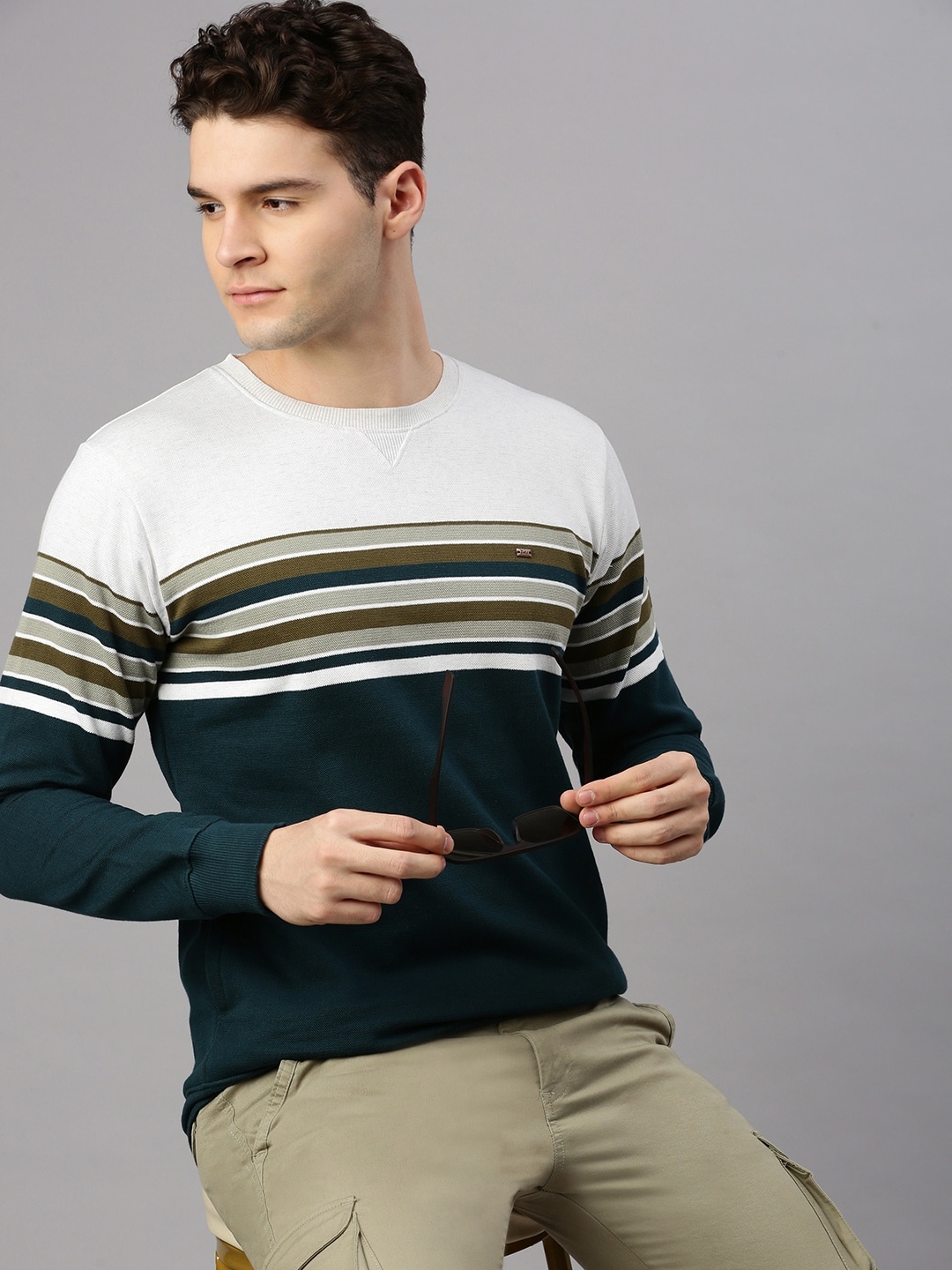 

ZEDD Striped Cotton Pullover Sweatshirt, Green