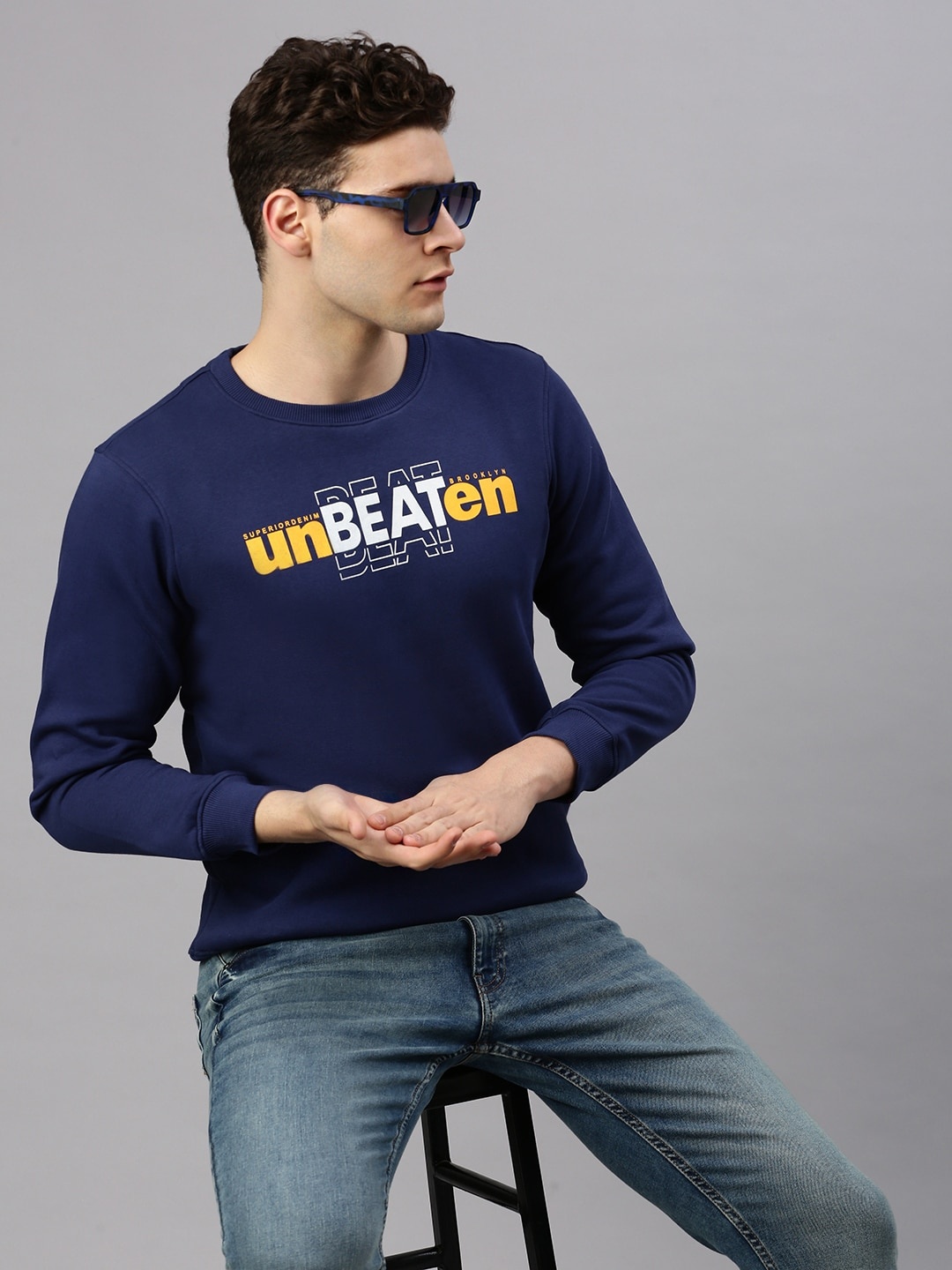 

ZEDD Typography Printed Hooded Cotton Pullover Sweatshirt, Blue