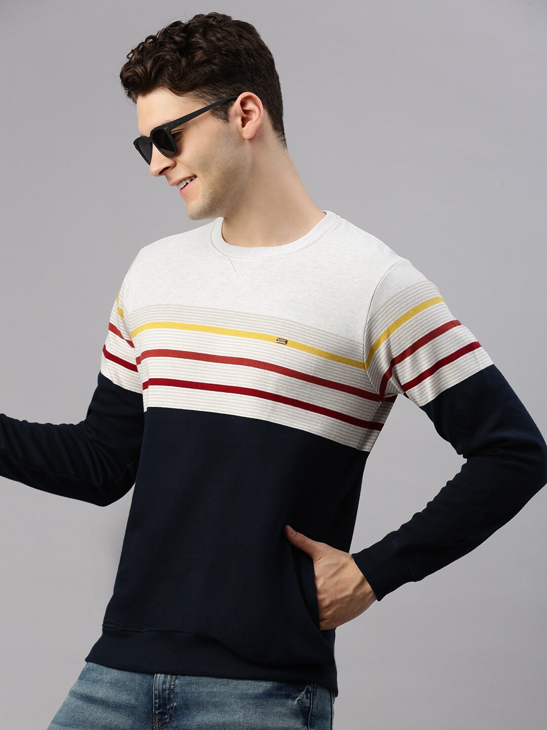 

ZEDD Colourblocked Cotton Sweatshirt, Blue