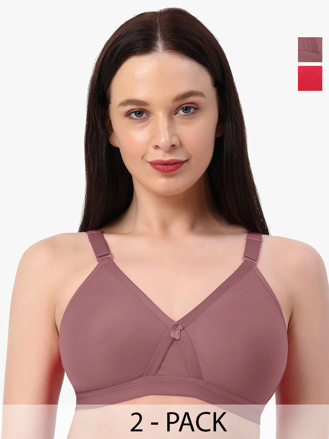 

Planetinner Pack Of 2 Full Coverage Cotton Bra All Day Comfort, Red