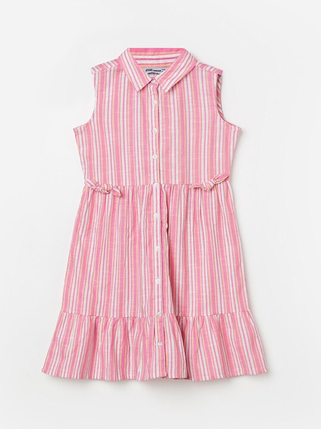 

Fame Forever by Lifestyle Striped Shirt Collar Shirt Dress, Pink