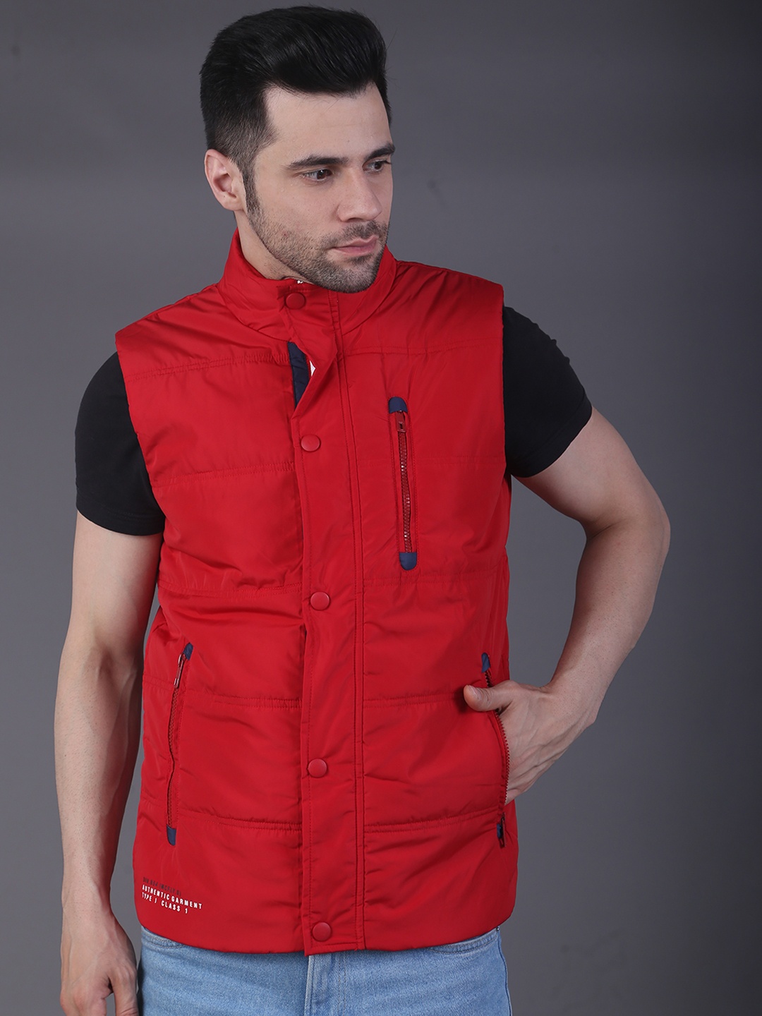 

SQUIREHOOD Mock Collar Sleeveless Slim Fit Padded Jacket, Red