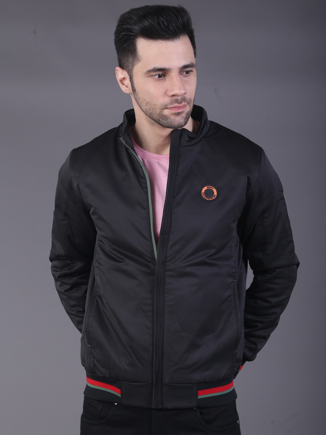 

SQUIREHOOD Mock Collar Bomber Jacket, Black