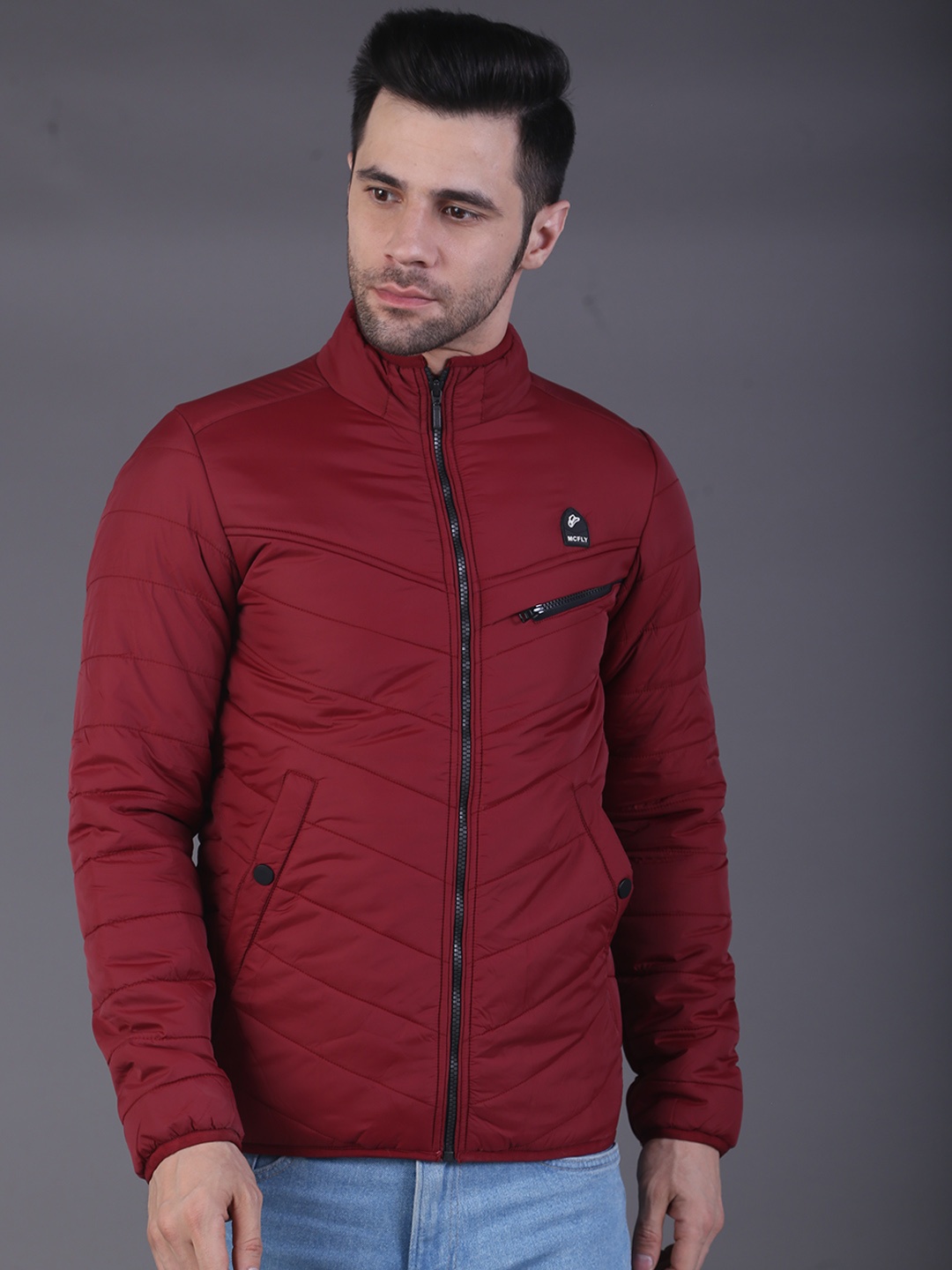 SQUIREHOOD Mock Collar Slim Fit Padded Jacket, Maroon